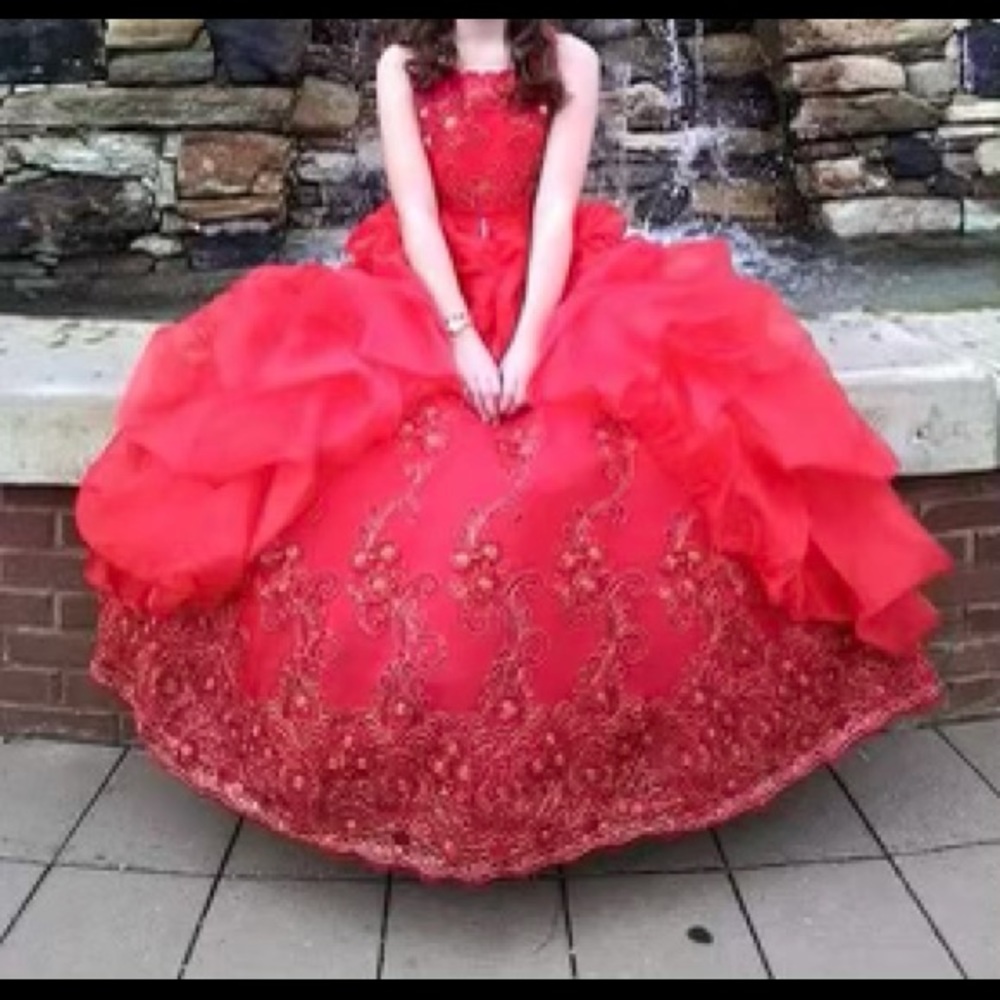 Girls sz 14 Formal red dress w/ jacket & petticoat